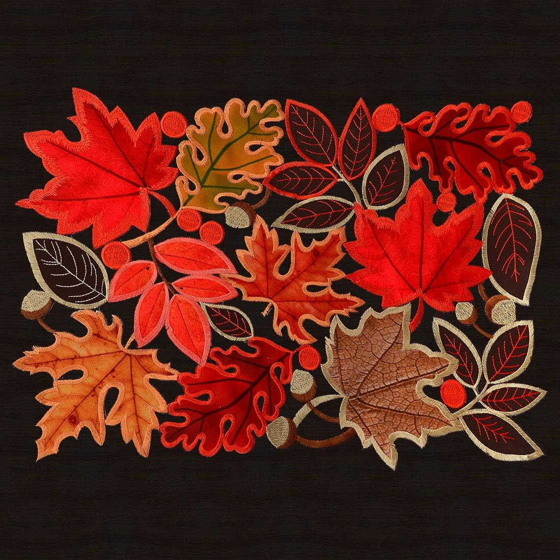 Set of 6 Embroidered Leaves Table Place-Mats for Thanksgiving, Fall or Autumn Harvest Decorations (14 × 20 Inches)