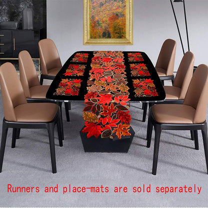 Set of 6 Embroidered Leaves Table Place-Mats for Thanksgiving, Fall or Autumn Harvest Decorations (14 × 20 Inches)